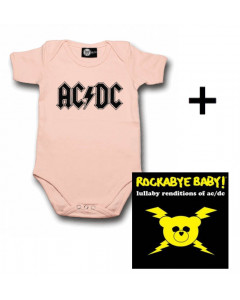 gavesett AC-DC babybodyer Logo rosa & AC-DC cd-er